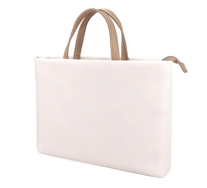 Business And Casual Soft Leather Laptop Bag- White - Obeezi.com