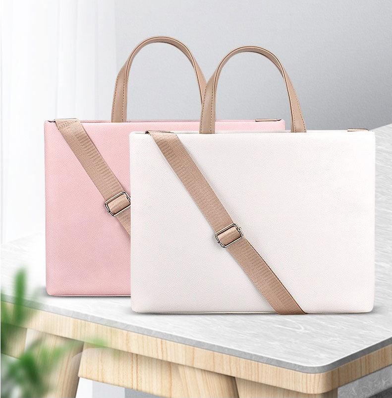 Business And Casual Soft Leather Laptop Bag- White - Obeezi.com