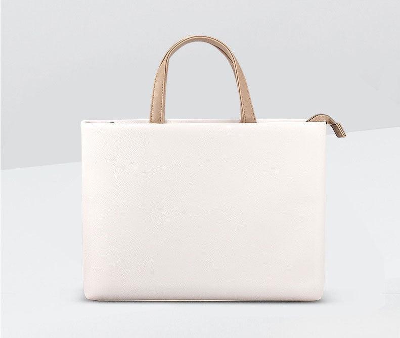 Business And Casual Soft Leather Laptop Bag- White - Obeezi.com