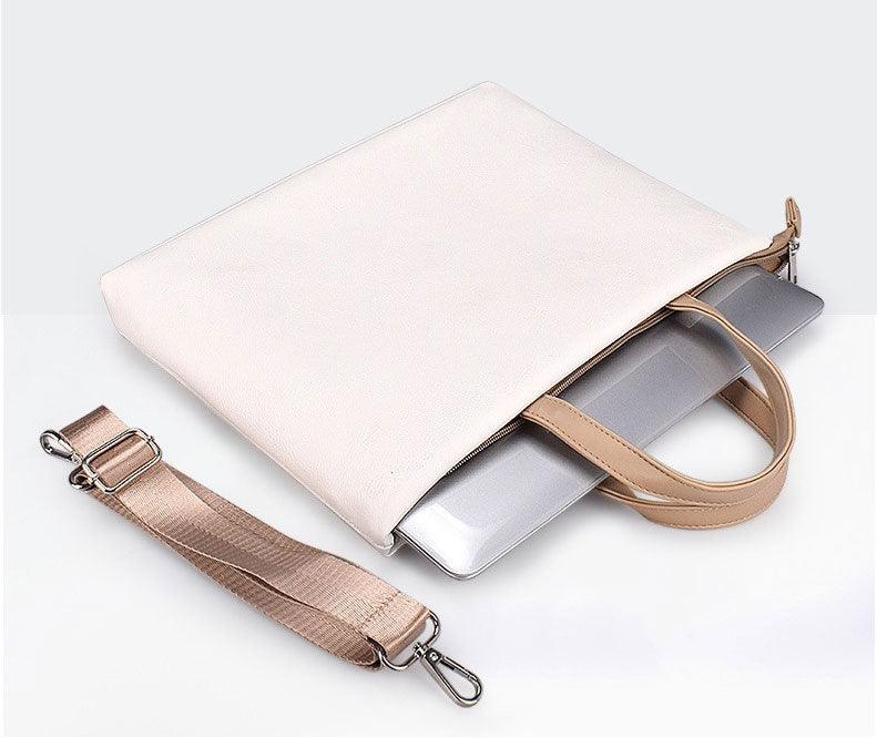 Business And Casual Soft Leather Laptop Bag- White - Obeezi.com