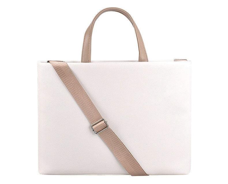 Business And Casual Soft Leather Laptop Bag- White - Obeezi.com