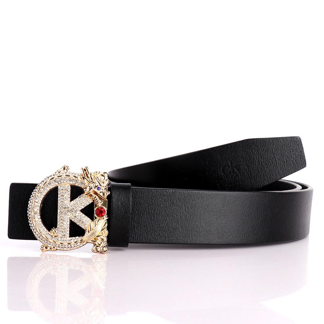 Calvin Klein Black Leather Men's Silver Stone Buckle Belt - Obeezi.com
