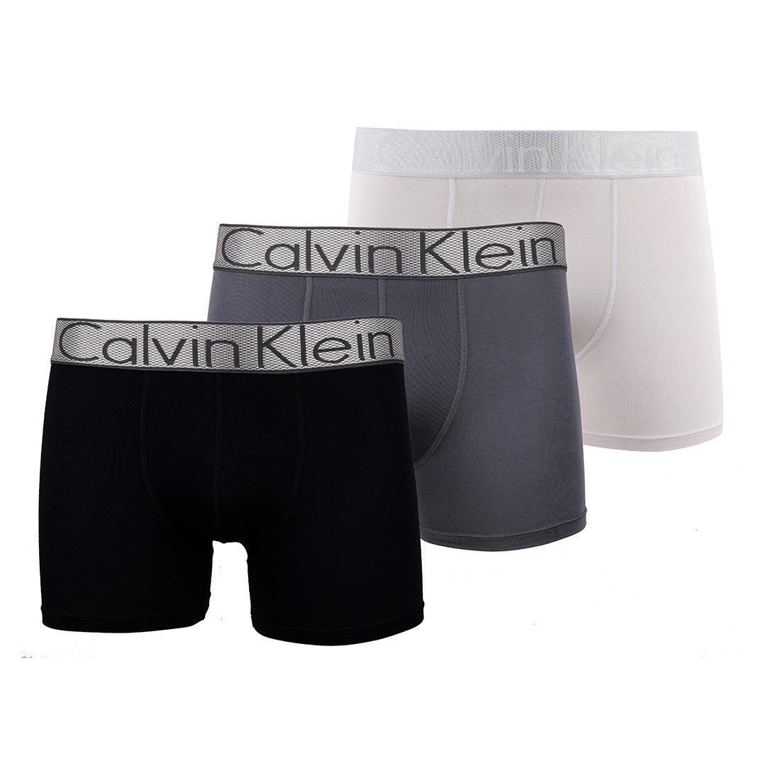 Calvin Klein Crested Elastic Band 3 IN 1 Pack Black White and Grey Net Boxers - Obeezi
