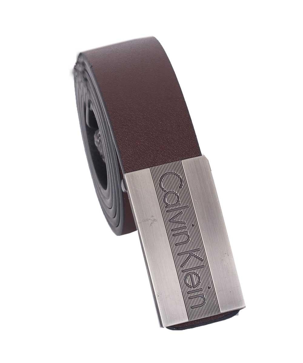 Calvin Klein Homme lines Buckle Brown Leather Belt - Obeezi.com