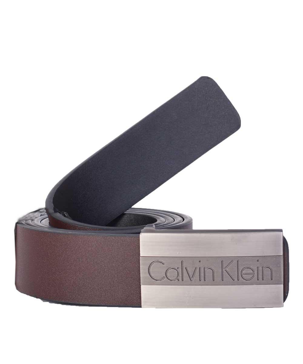 Calvin Klein Homme lines Buckle Brown Leather Belt - Obeezi.com
