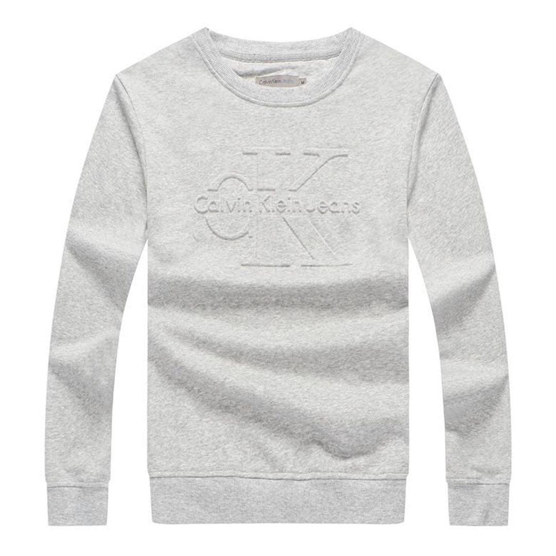 Calvin Klein Logo-Embroidered Crew Neck Sweat Shirt- Ash - Obeezi