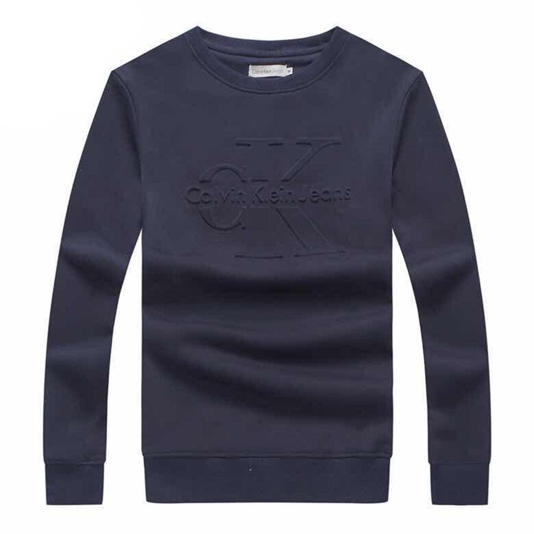 Calvin Klein Logo-Embroidered Crew Neck Sweat Shirt- NavyBlue - Obeezi