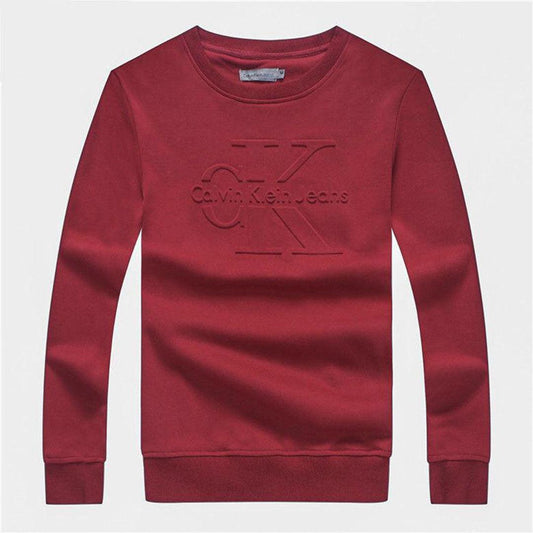 Calvin Klein Logo-Embroidered Crew Neck Sweat Shirt- Red - Obeezi