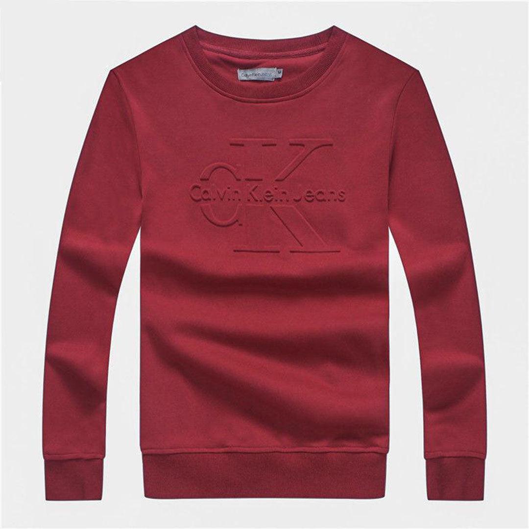 Calvin Klein Logo-Embroidered Crew Neck Sweat Shirt- Red - Obeezi