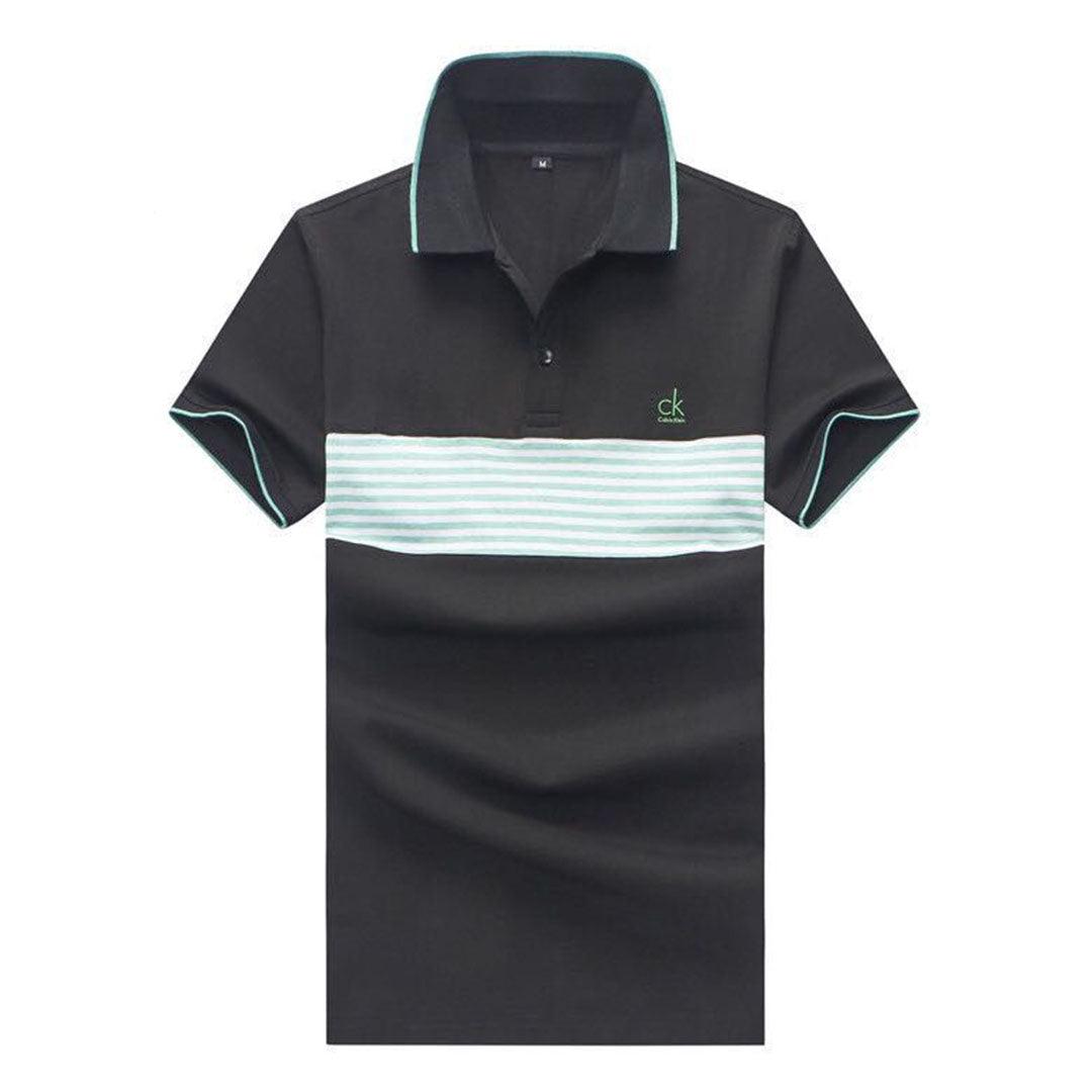 Calvin Klein Men's Body-fit White And Green Stripes Polo Top-Black - Obeezi
