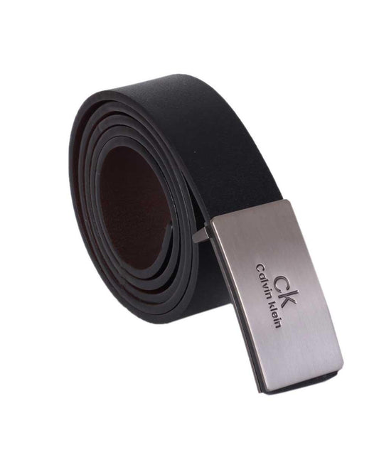 Calvin Klein silver Plaque With BlacK Leather Belt - Obeezi.com