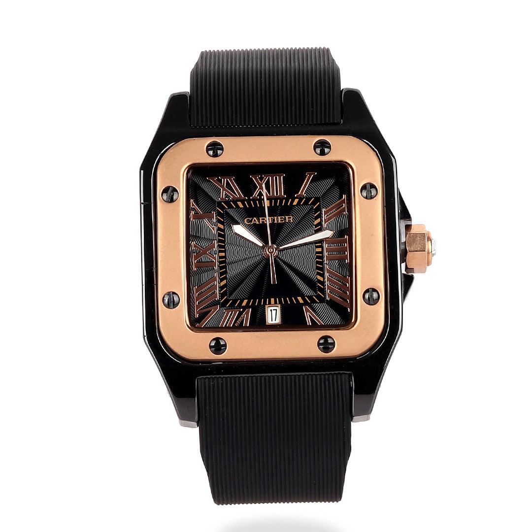 Cartier Black Ceramic Santos Rubber Strap Watch - Obeezi.com