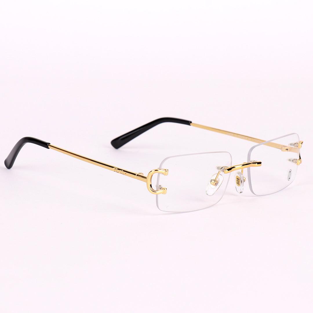 Cartier Exquisite Designed Rimless Gold And Black Metal Glasses - Obeezi.com