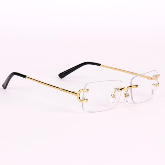 Cartier Exquisite Designed Rimless Gold And Black Metal Glasses - Obeezi.com
