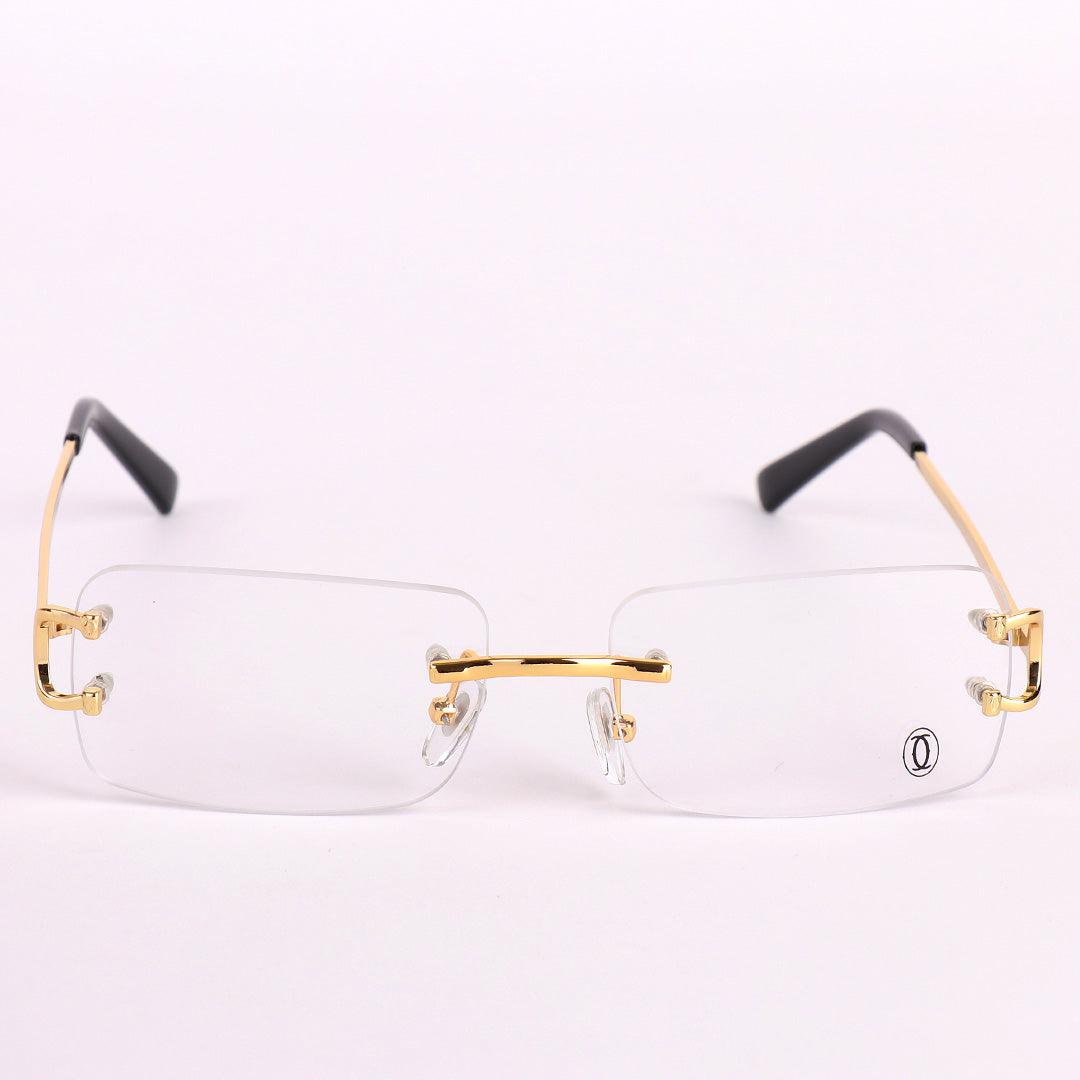 Cartier Exquisite Designed Rimless Gold And Black Metal Glasses - Obeezi.com