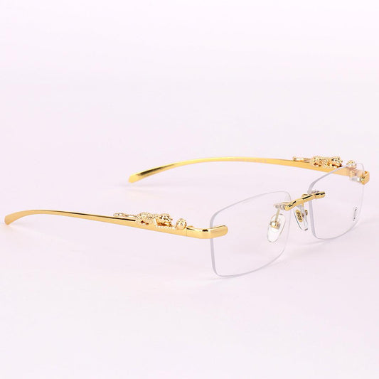 Cartier Leopard in Rhinestones Designed Clear Frame Rimless Glasses - Obeezi.com