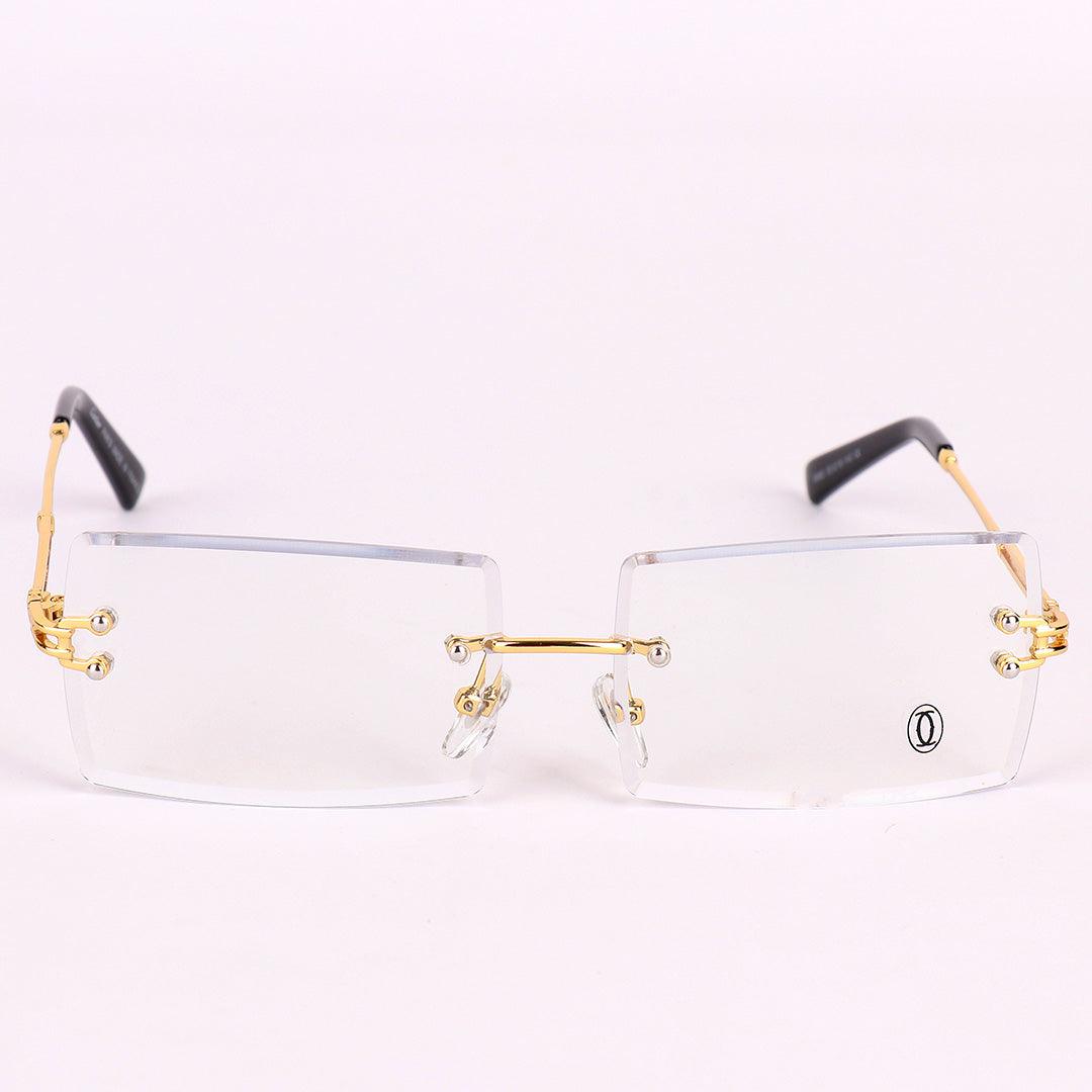 Cartier Luxurious Designed Shiny Gold And Black Metal Rimless Glasses - Obeezi.com