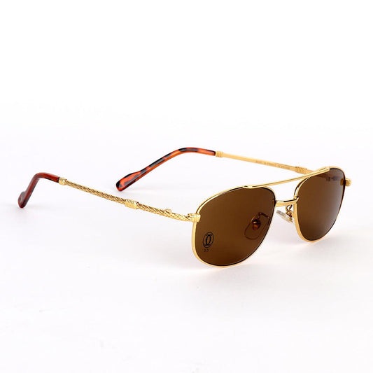 Cartier Vintage Classic Metal Gold And Brown Lens Sunglasses - Obeezi.com