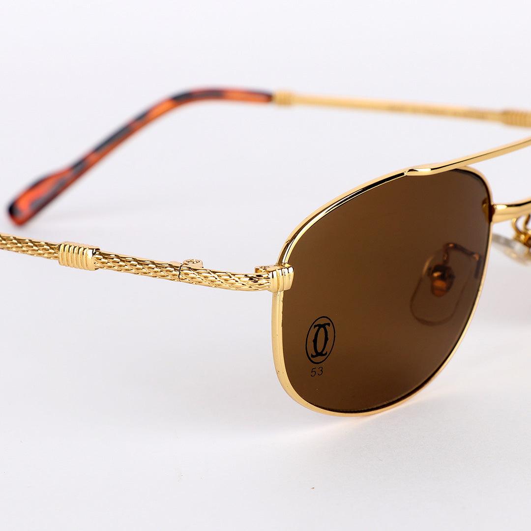 Cartier Vintage Classic Metal Gold And Brown Lens Sunglasses - Obeezi.com