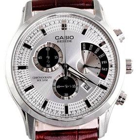 Casio BEM-501L-7AVDF Beside Chronograph Leather Watch Brown - Obeezi.com