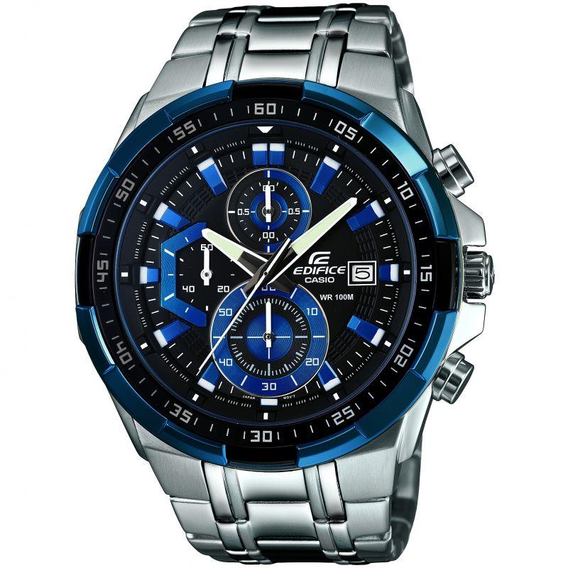 Casio Edifice Analog Black Dial Men's Silver Steel and Blue Screen Watch - Obeezi.com