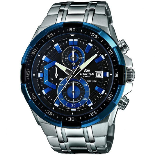 Casio Edifice Analog Black Dial Men's Silver Steel and Blue Screen Watch - Obeezi.com