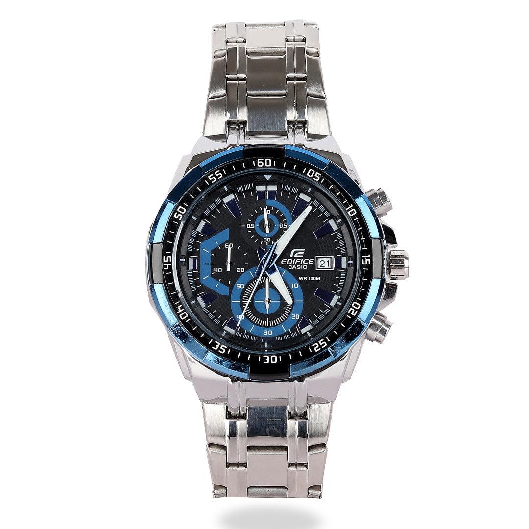 Casio Edifice Analog Black Dial Men's Silver Steel and Blue Screen Watch - Obeezi.com