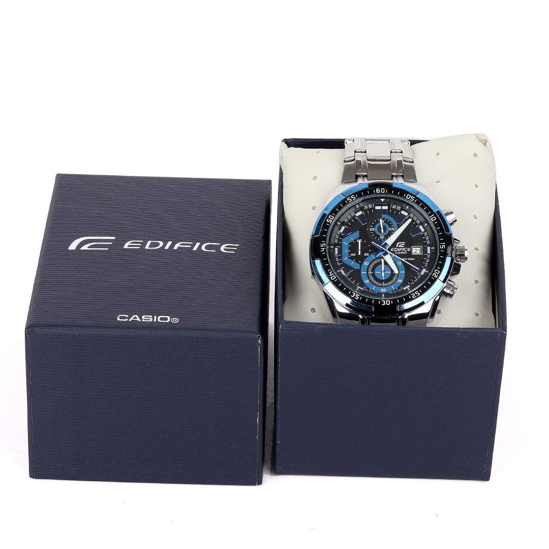 Casio Edifice Analog Black Dial Men's Silver Steel and Blue Screen Watch - Obeezi.com
