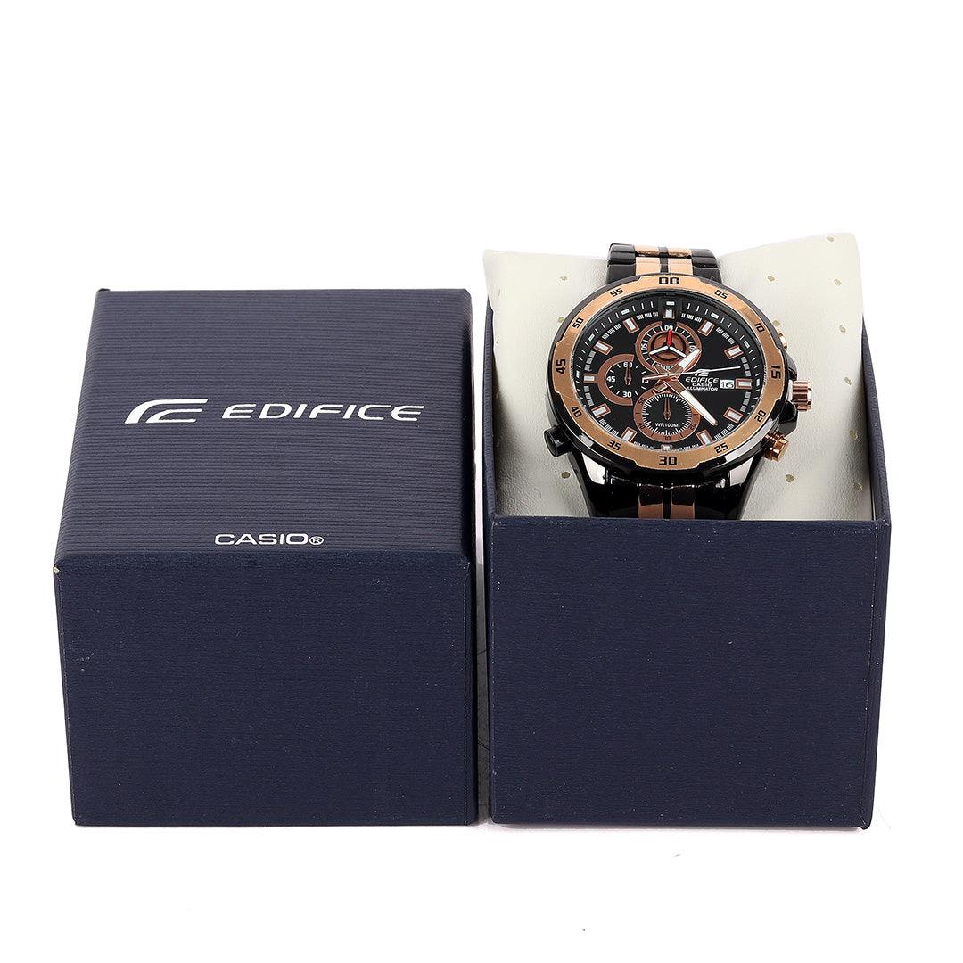 Casio Edifice Men's Black & Rose Gold Stainless Steel Watch - Obeezi.com