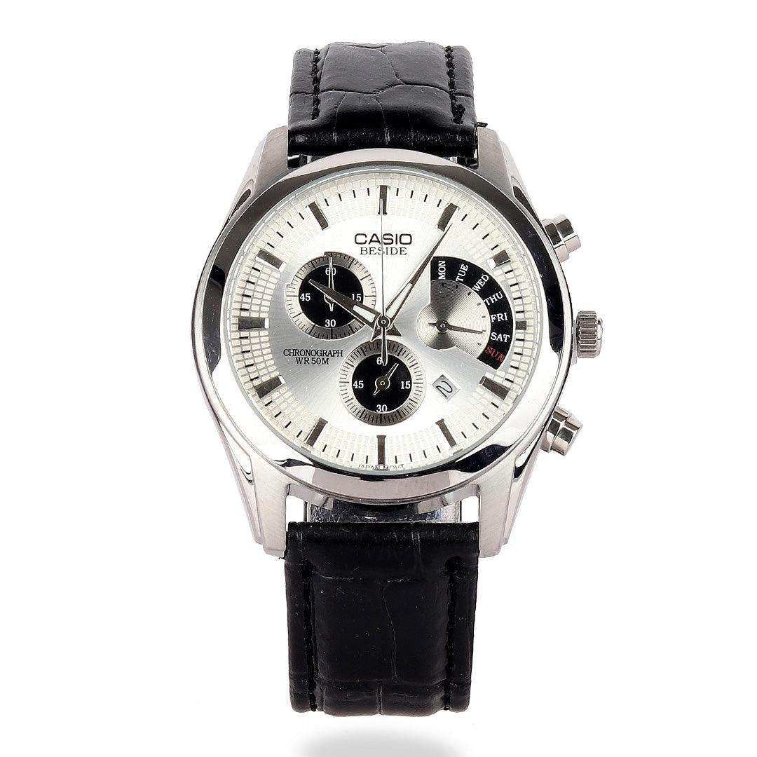 Casio Edifice Wr 50m Women's Black Dial Leather Band Watch - Obeezi.com