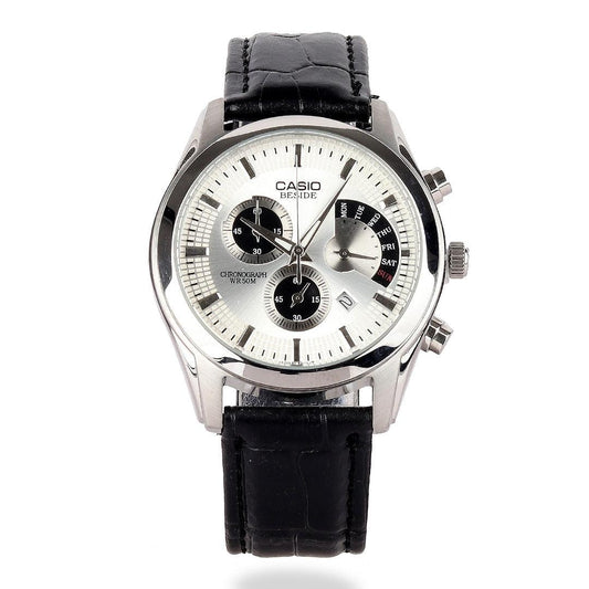 Casio Edifice Wr 50m Women's Black Dial Leather Band Watch - Obeezi.com