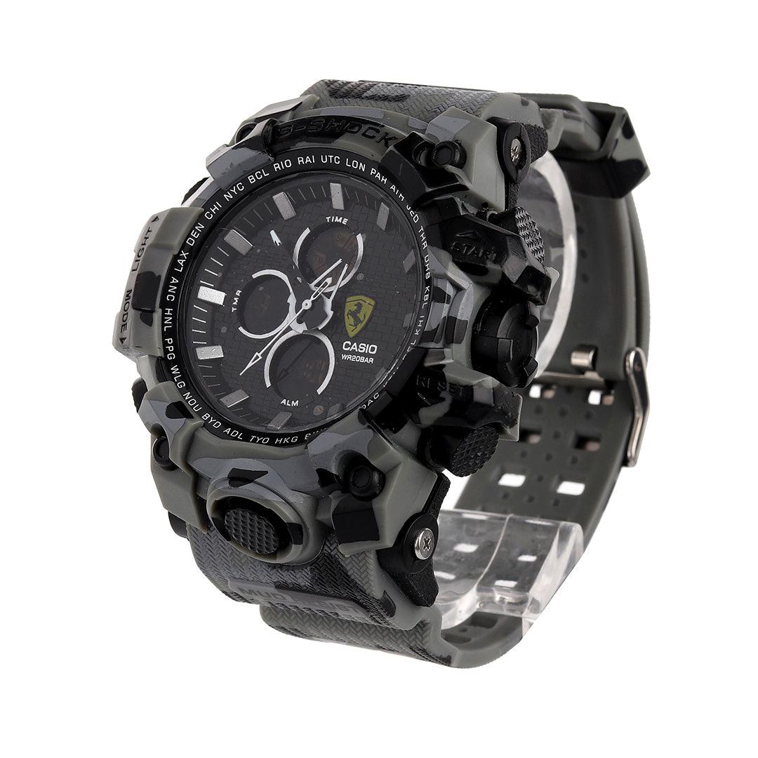 casio g-shock grey and black-camo analog digital chronograph dial - Obeezi.com