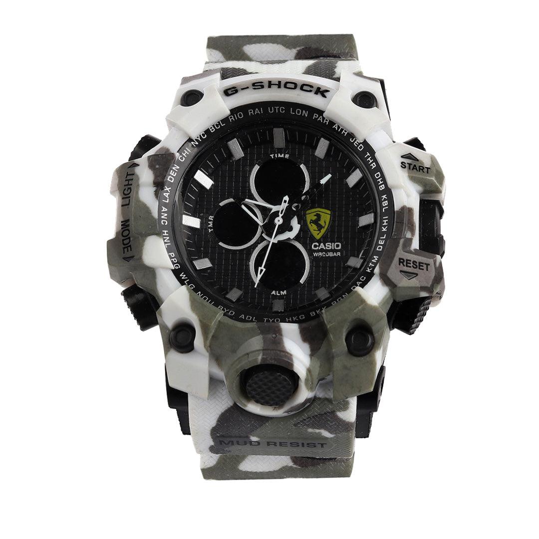 Casio G-shock white and green camo analog digital chronograph dial - Obeezi.com
