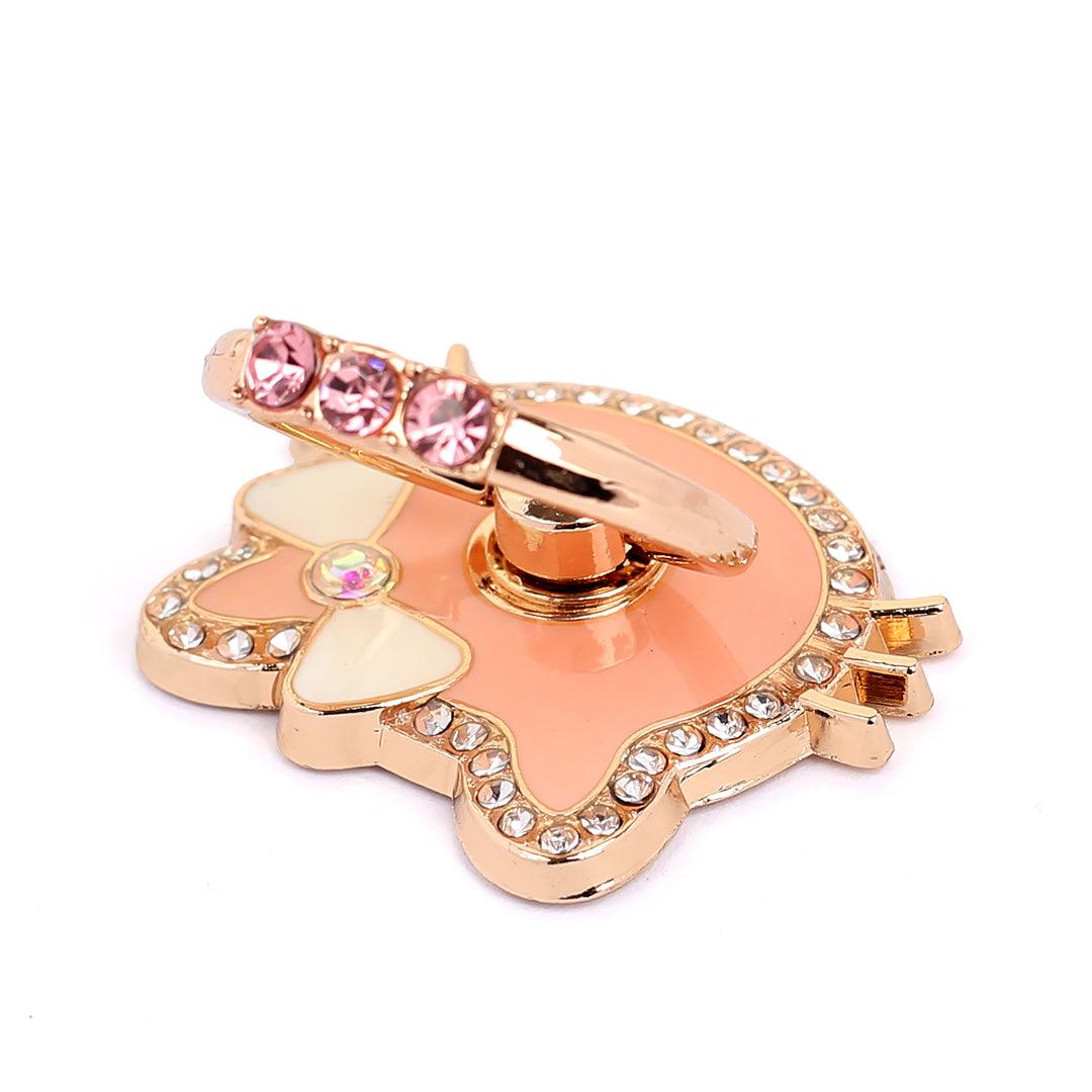 Cat Designed Magnet Silver stone Ring Phone Holder- Black Gold - Obeezi.com