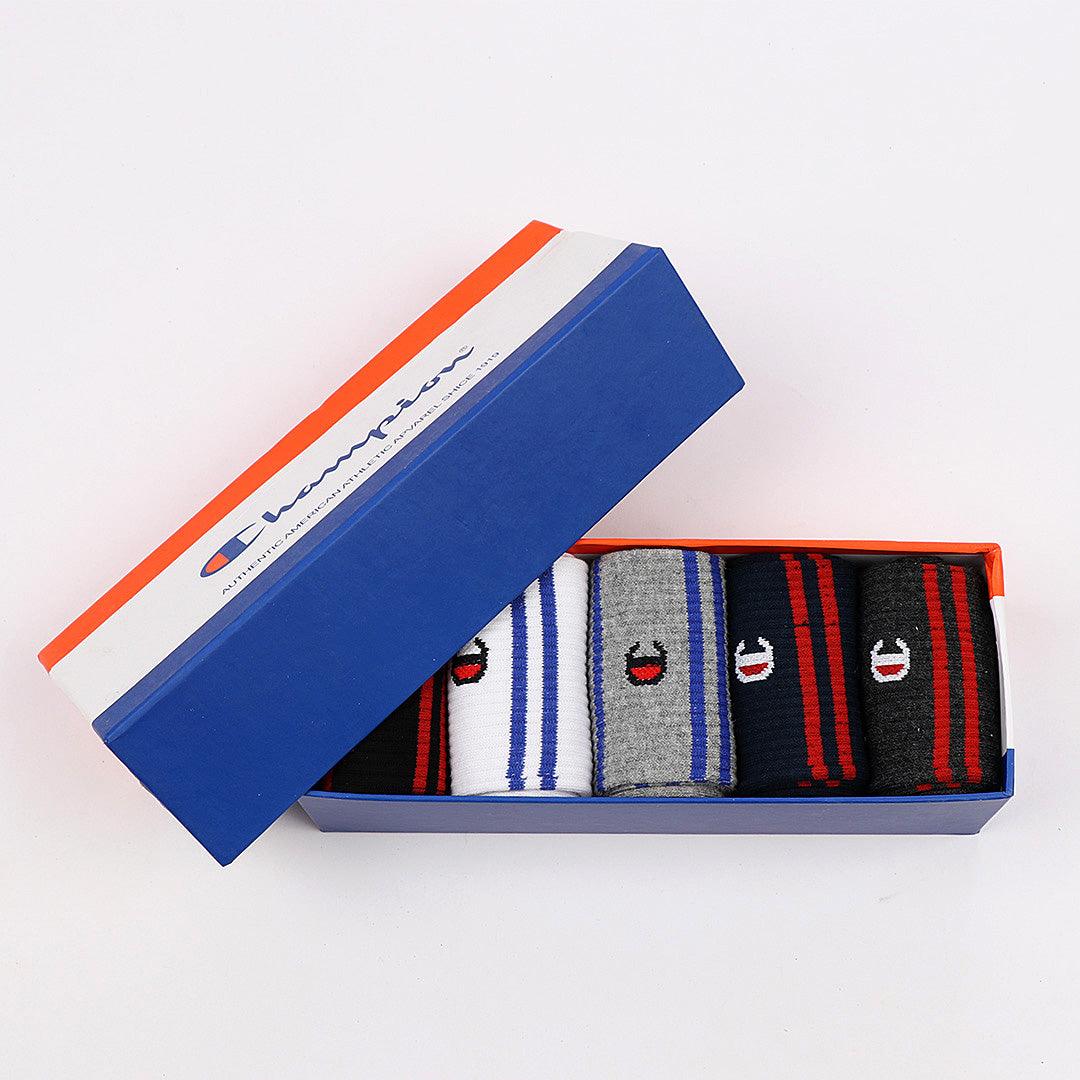 Champion 5 In 1 Black Grey White Navy Blue Ash Design socks - Obeezi.com