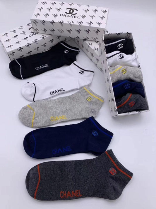 Channel Crested 5 Pack Black Navy Blue White Grey Ash Socks - Obeezi.com