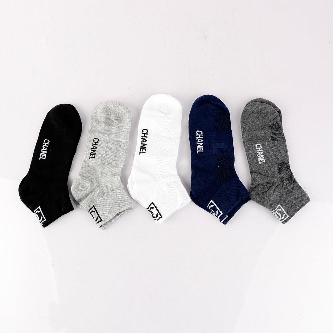 Channel Unisex 5 In 1 Black Grey White Ash Navyblue socks - Obeezi.com