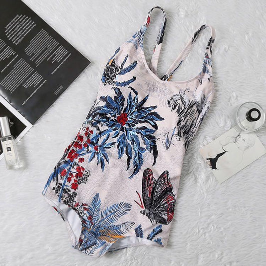 Christian Dior One-Piece Sexy Body-Suited Blue Flowered Summer Bikini - Obeezi