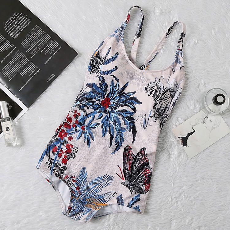 Christian Dior One-Piece Sexy Body-Suited Blue Flowered Summer Bikini - Obeezi