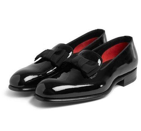 Christian Louboutin Men's Patent Black Loafers Bow-trimmed - Obeezi