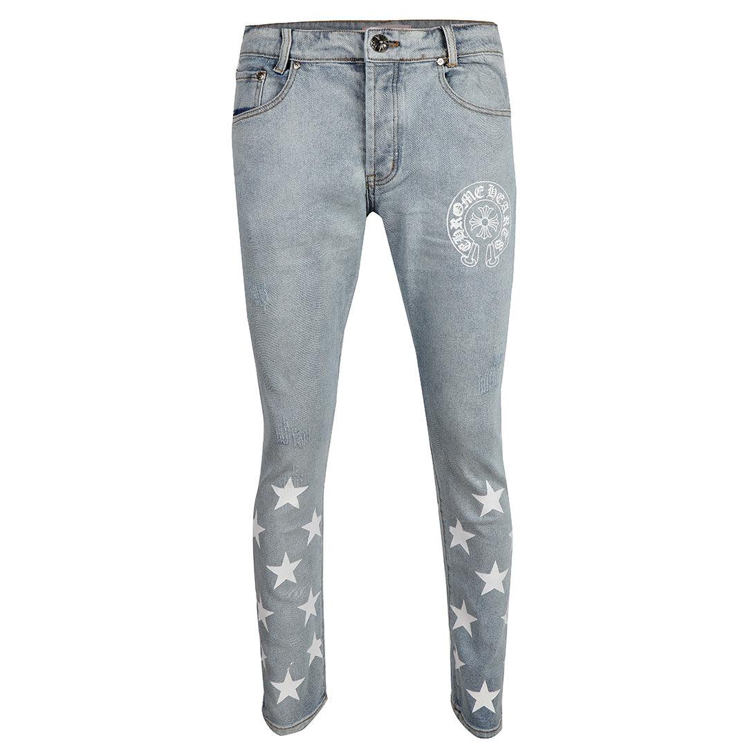 Chrome Style-Fusion Star Printed Design Men's Denim Jeans- Blue - Obeezi.com