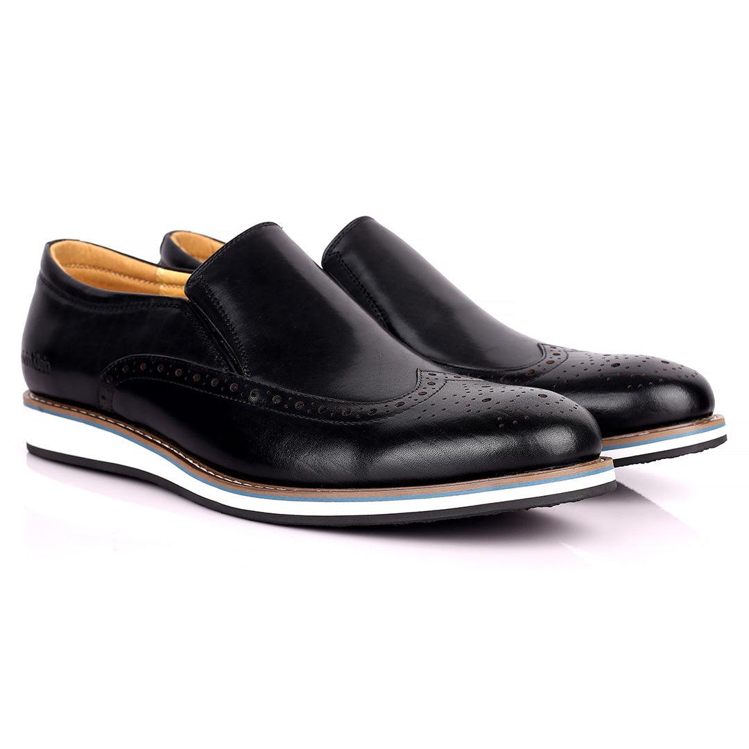 CK Classic Black Perforated Brogue With White Designed Sole Shoe - Obeezi.com