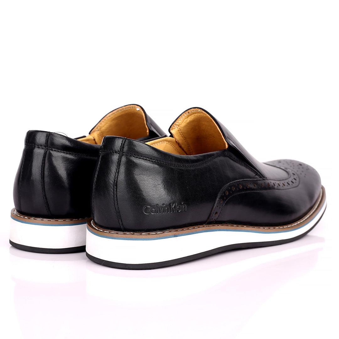 CK Classic Black Perforated Brogue With White Designed Sole Shoe - Obeezi.com