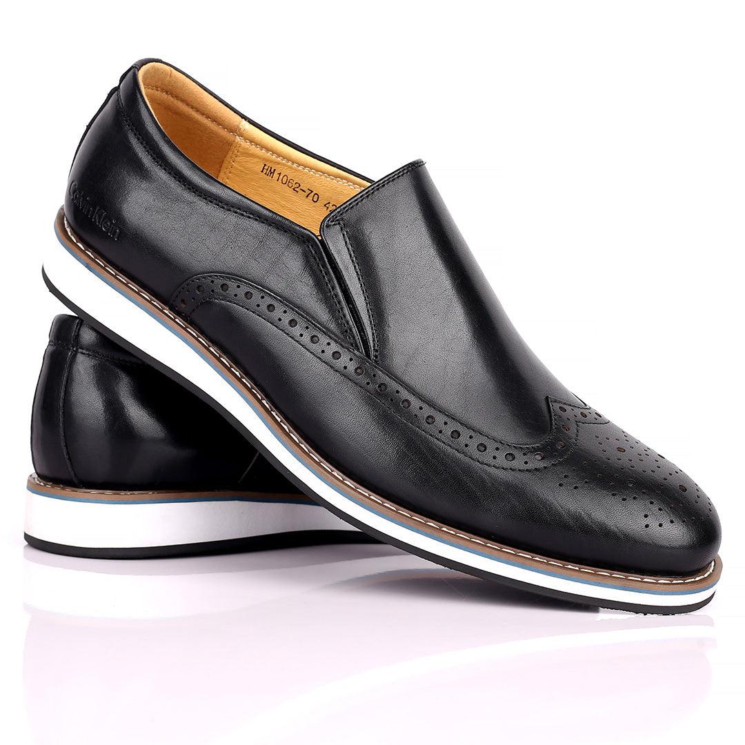 CK Classic Black Perforated Brogue With White Designed Sole Shoe - Obeezi.com
