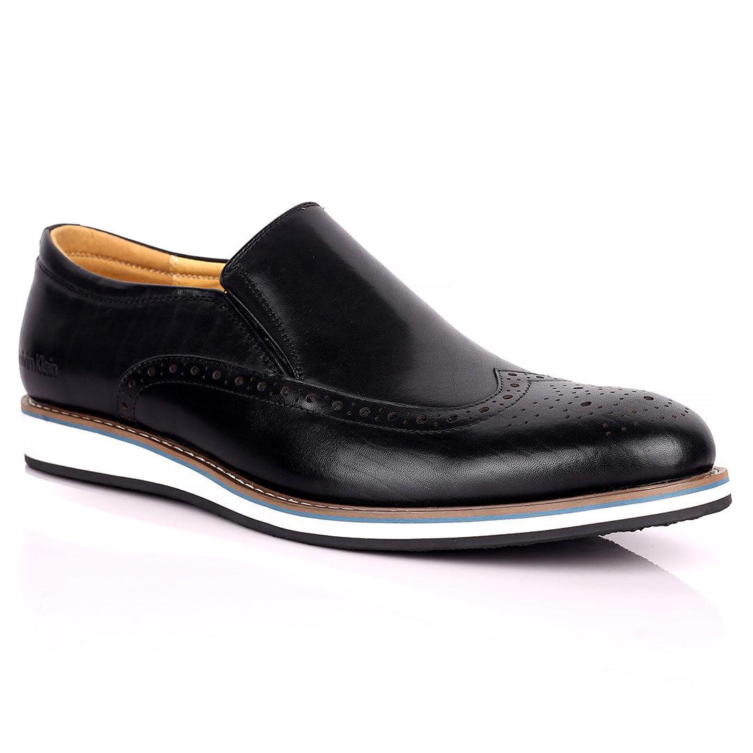 CK Classic Black Perforated Brogue With White Designed Sole Shoe - Obeezi.com