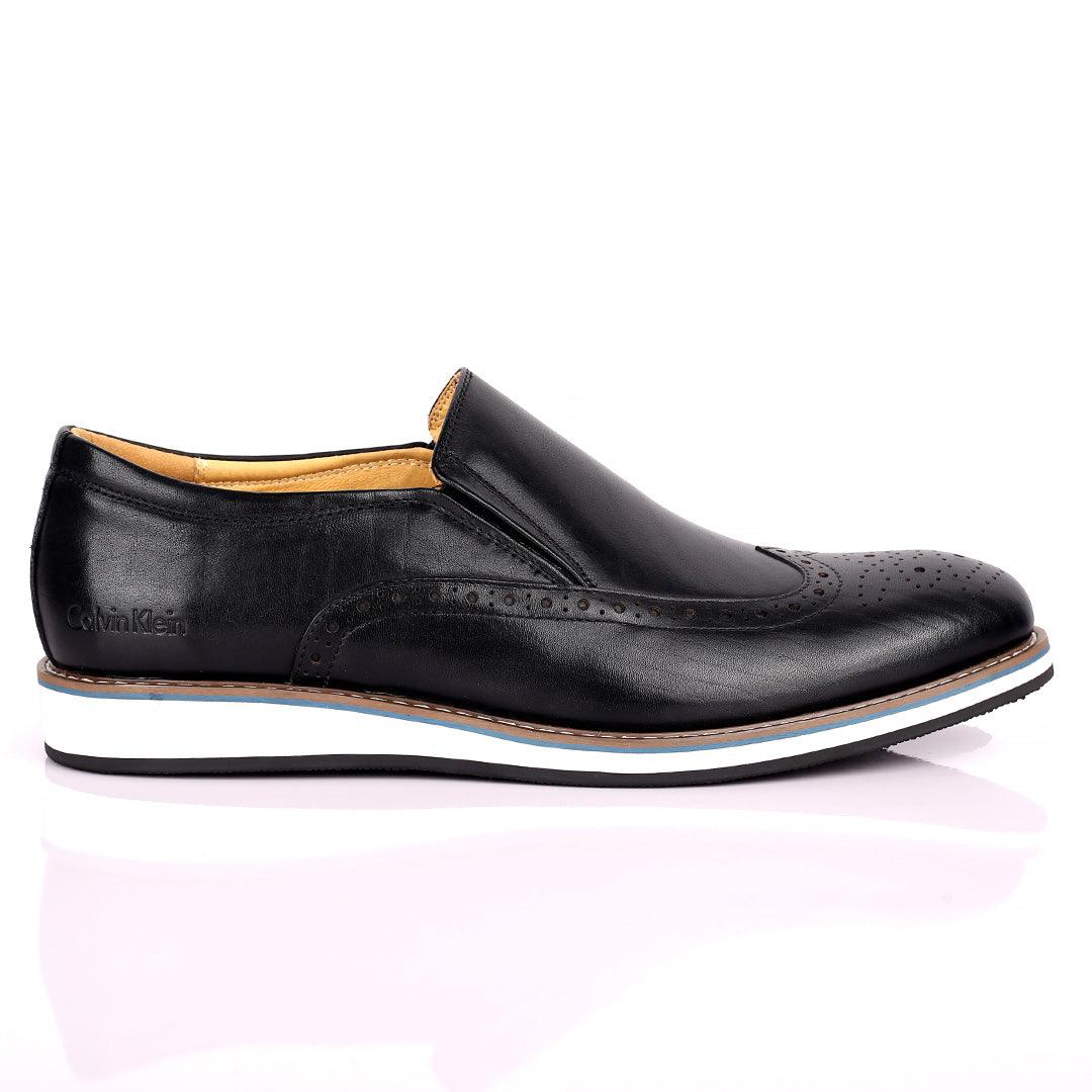 CK Classic Black Perforated Brogue With White Designed Sole Shoe - Obeezi.com