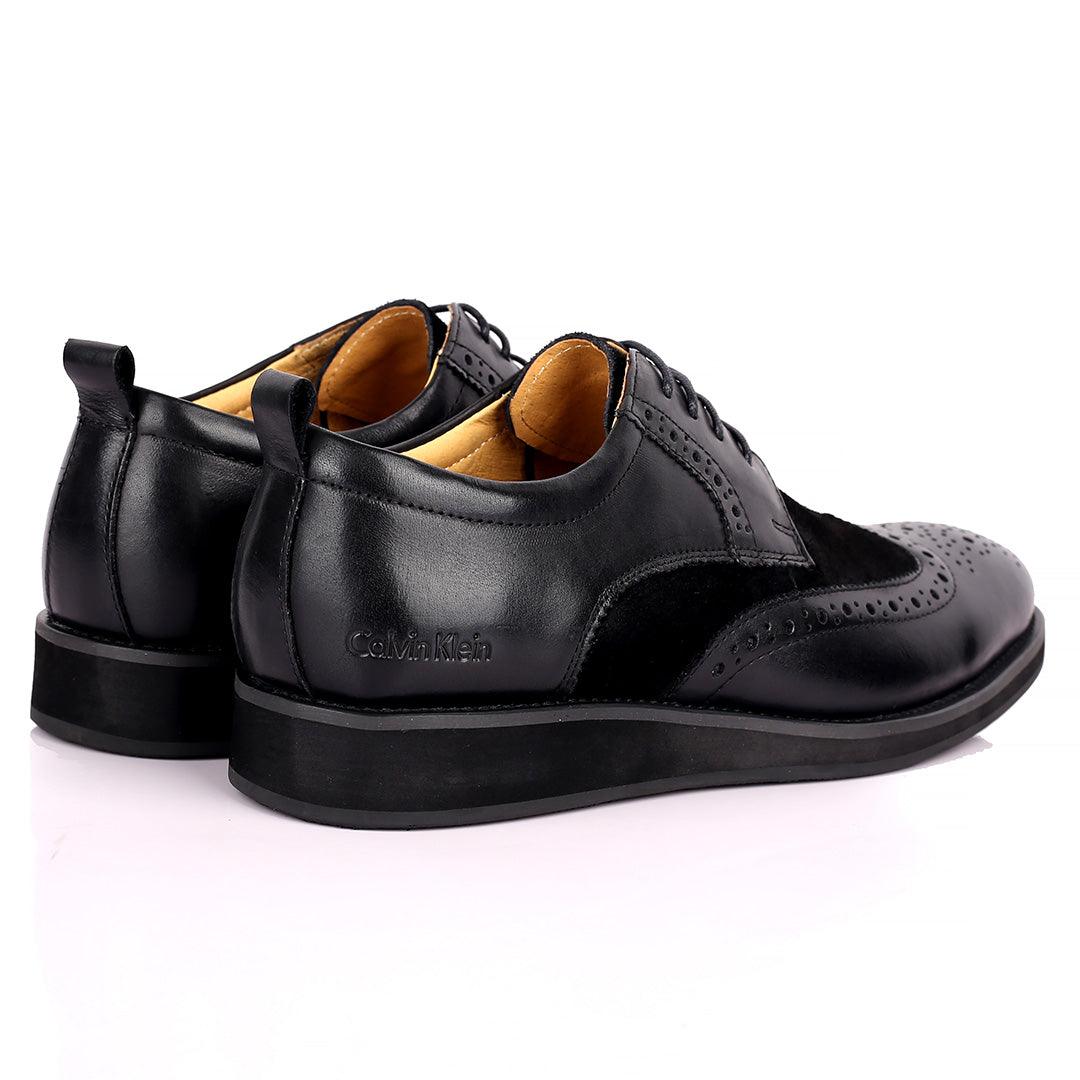 CK Classic Brogue And Half Suede Designed Leather Shoe - Black - Obeezi.com