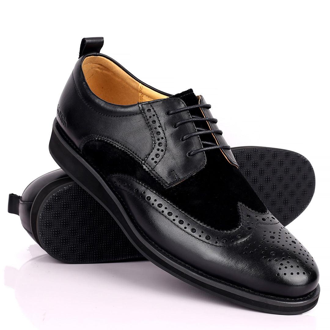 CK Classic Brogue And Half Suede Designed Leather Shoe - Black - Obeezi.com