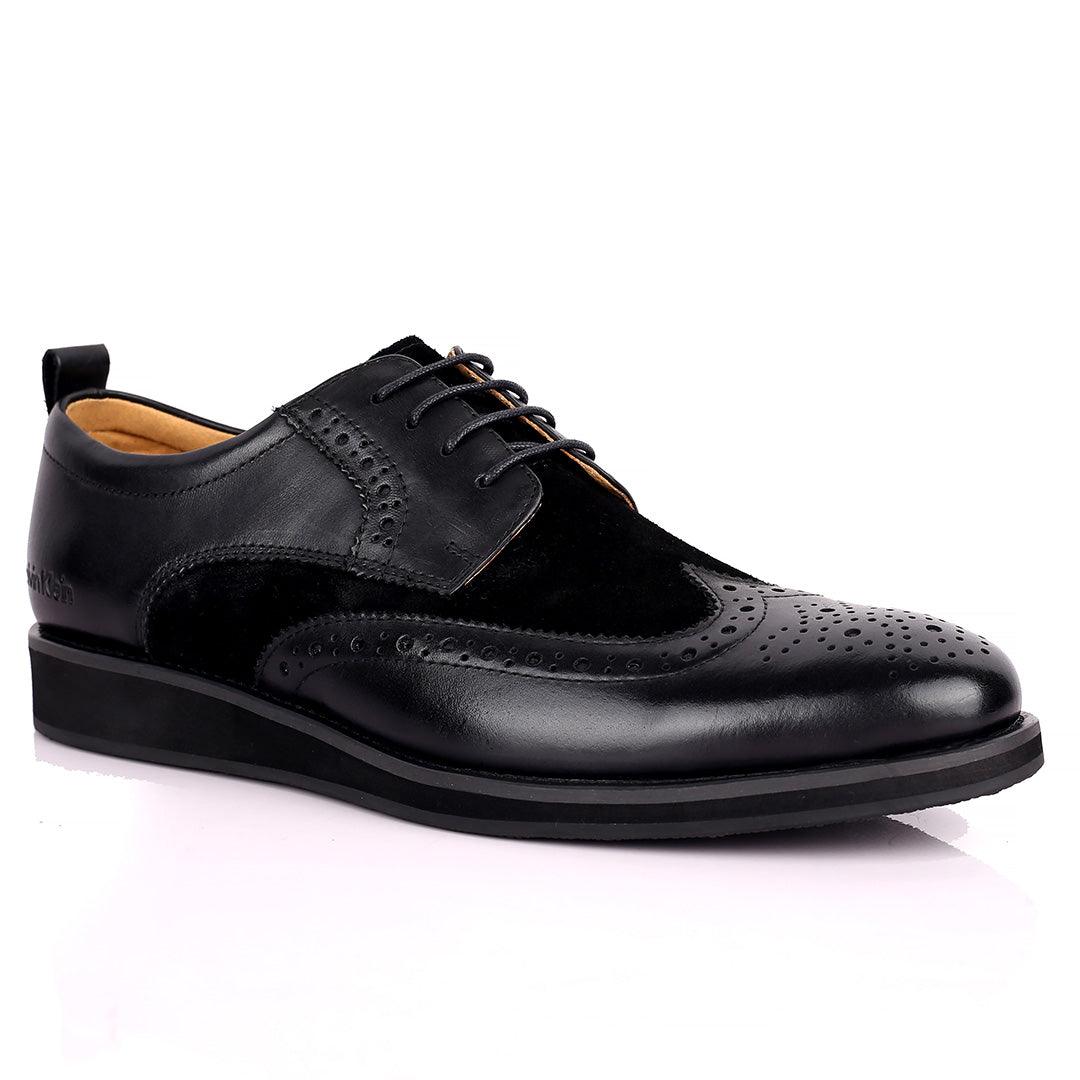 CK Classic Brogue And Half Suede Designed Leather Shoe - Black - Obeezi.com