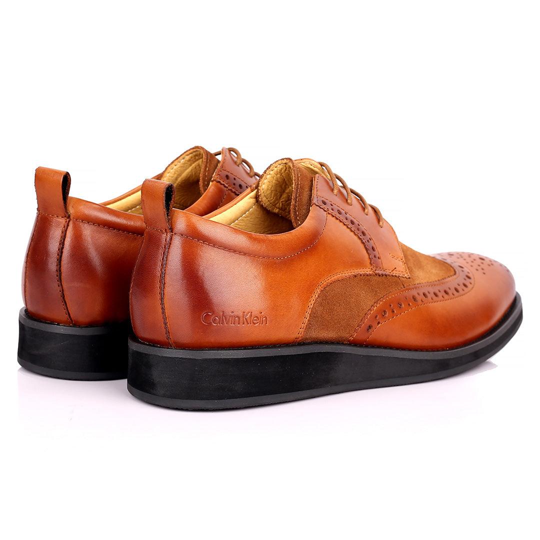 CK Classic Brogue And Half Suede Designed Leather Shoe - Brown - Obeezi.com